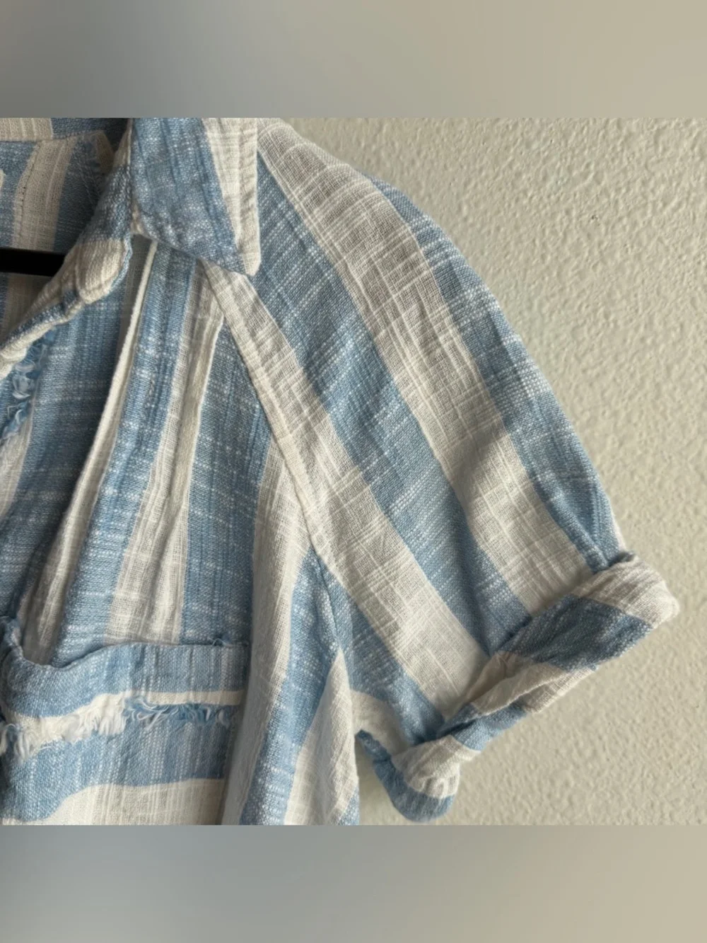 We The Free Away At Sea Crop Boxy Linen Blend Medium Top Nautical Relaxed G - Picture 4 of 11